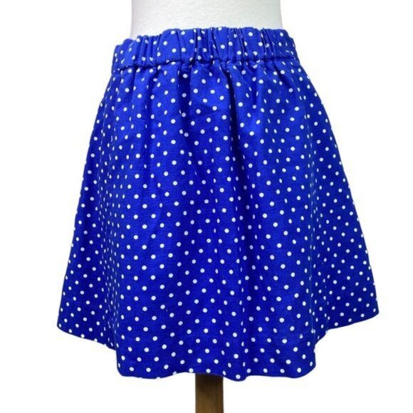 J. Crew Dresses & Skirts - J. Crew Blue Polka Dot Linen Blend Mini Skirt Size 2 Elastic Waist Pockets Nauti